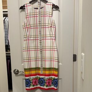 J. Crew Multicolor Plaid/Flower Dress with Belt. Size 4 Regular